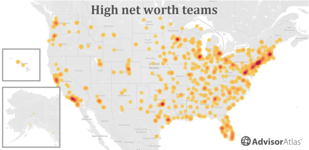 Heat map of 4,515 high-net worth teams across the United States